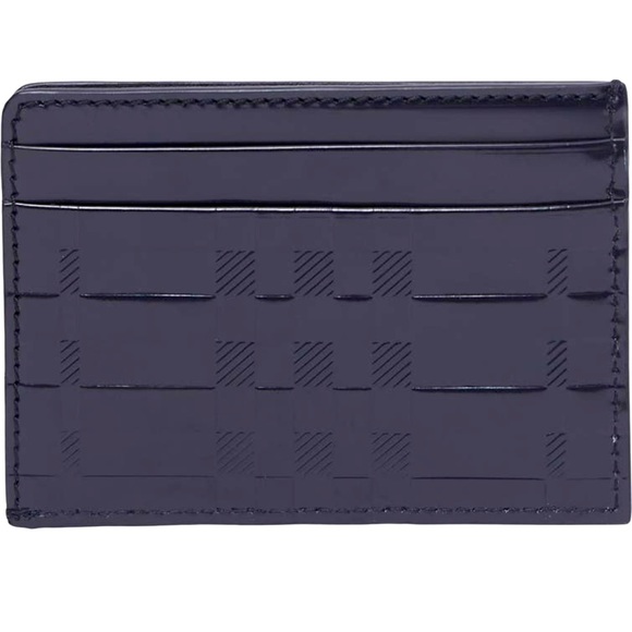 BURBERRY Chase Embossed Check Pattern Patent Dark Blue Leather Card Holders Case - Picture 1 of 13